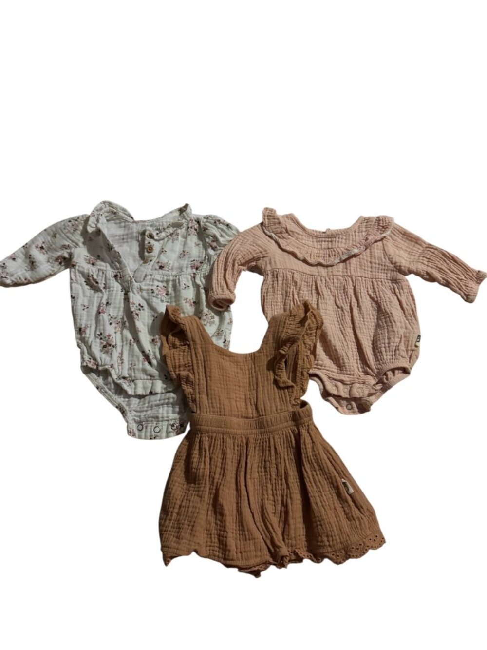 Baby Girl Muslin Romper Bundle 0-3M 3M Little Planet Rabbit Bear Gauze Floral 3p
